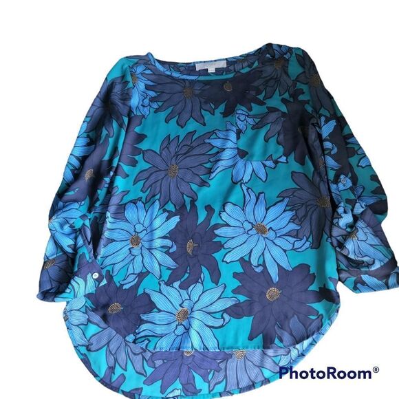 Ann Taylor Loft XS Blue Floral Blouse - Picture 1 of 4